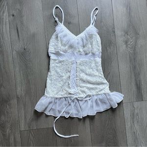 Y2k white lace ruffle top